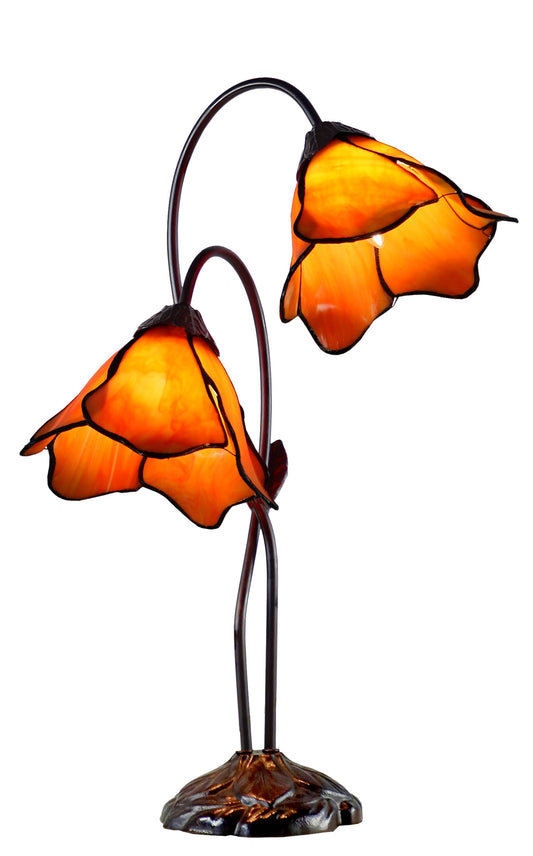 Double Lamp shade Flower  Water Lily Style Tiffany Table Lamp*Orang Gold