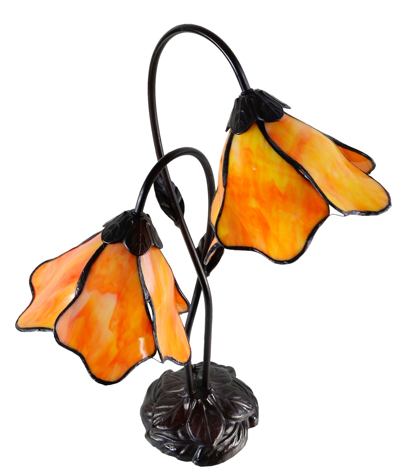 Double Lamp shade Flower  Water Lily Style Tiffany Table Lamp*Orang Gold