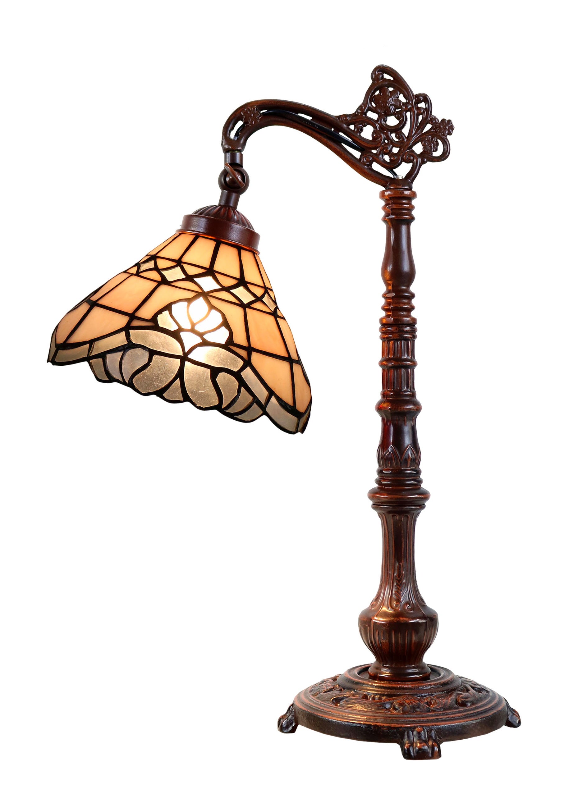Elegant Leadlight Stained Glass Bridge Arm Vienna  Tiffany  Desk Lamp