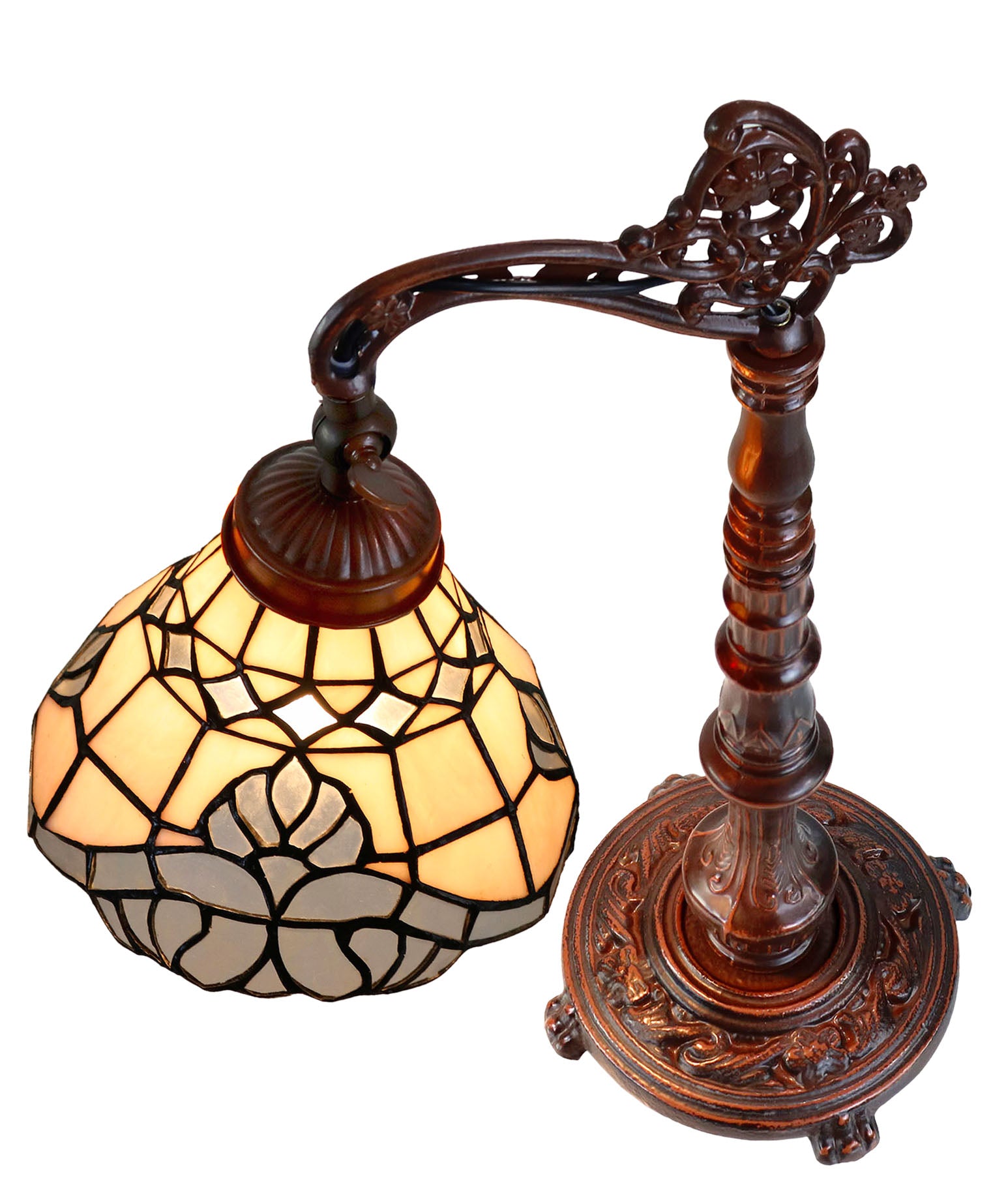 Elegant Leadlight Stained Glass Bridge Arm Vienna  Tiffany  Desk Lamp