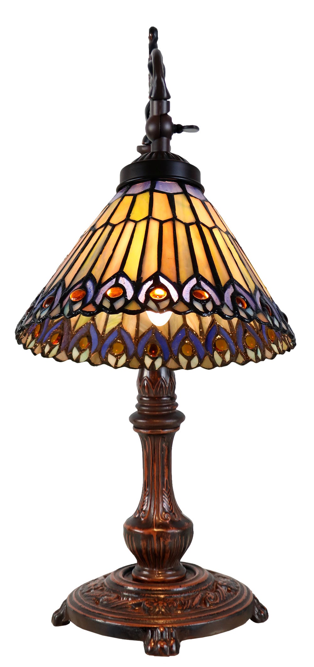 Peacock Style Leadlight Stained Glass Bridge Arm Tiffany  Table Lamp