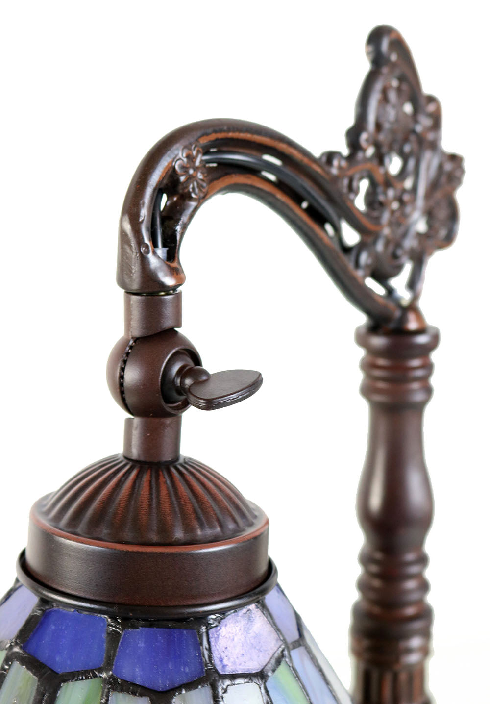 Peacock Style Leadlight Stained Glass Bridge Arm Tiffany  Table Lamp