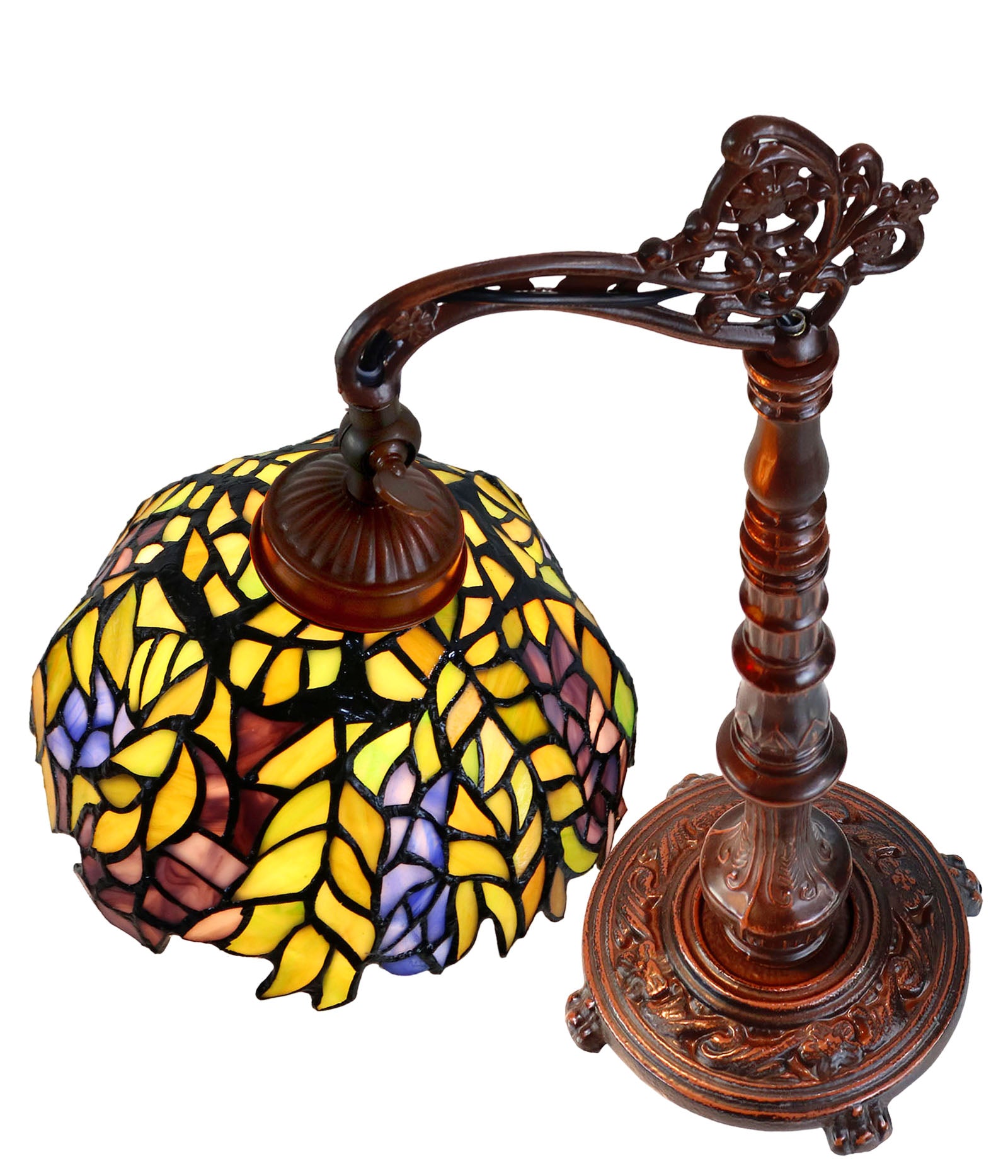 Honey Locust Style Leadlight Stained Glass Bridge Arm Tiffany  Table Lamp