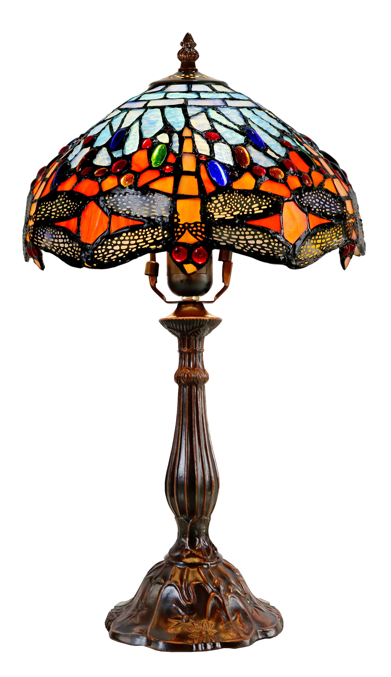 Classical Red and  Blue Dragonfly Style Tiffany Bedside Lamp