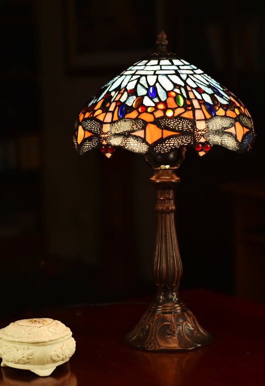 Classical Red and  Blue Dragonfly Style Tiffany Bedside Lamp