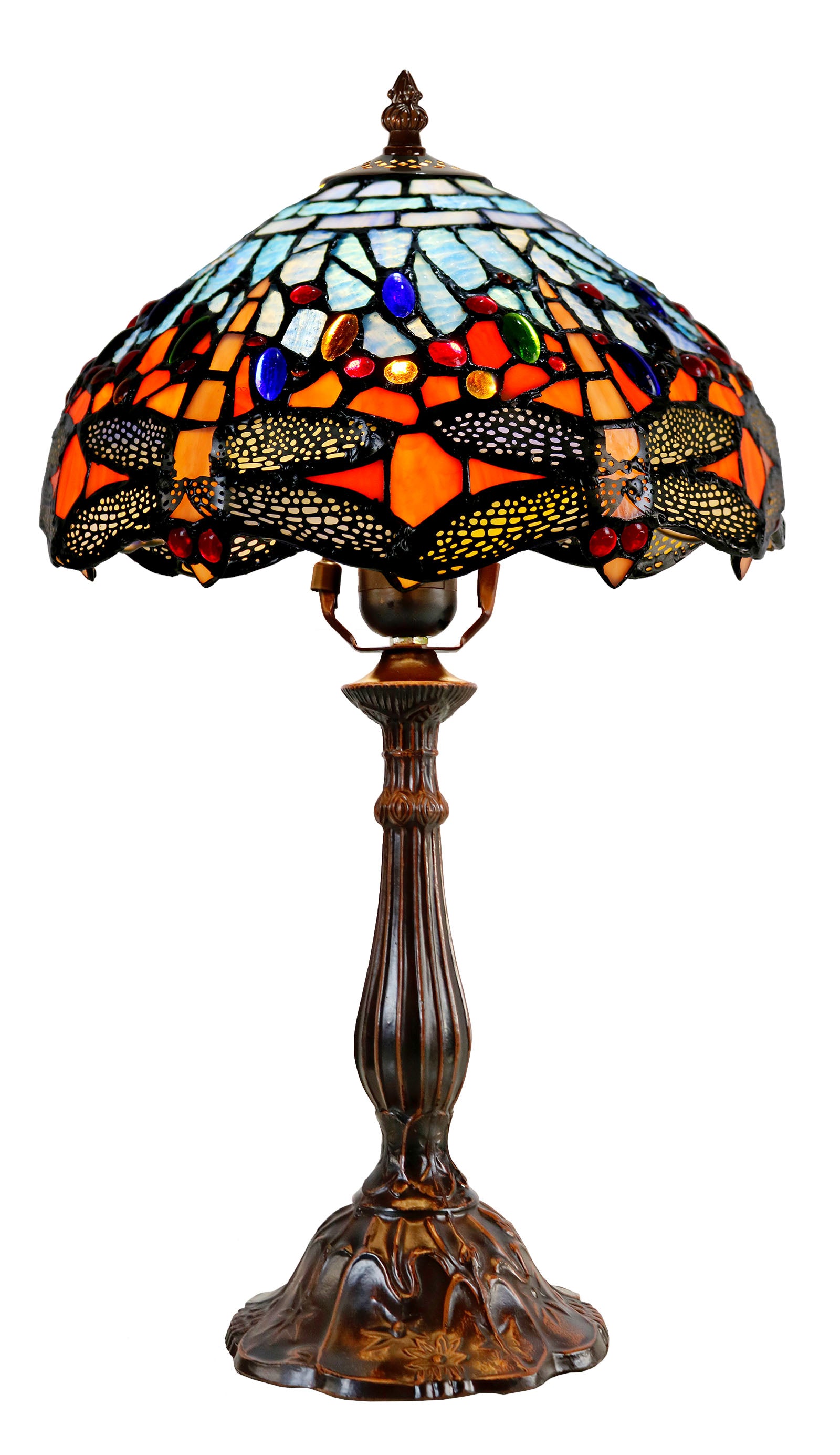Classical Red and  Blue Dragonfly Style Tiffany Bedside Lamp
