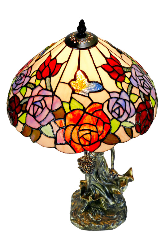 Hannah 12" Rose Butterfly Tiffany Bedside Lamp with Lady  Sculpture Base
