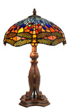 12" Red Dragonfly Style Tiffany Bedside Lamp With Antique Style Metal Base