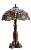 12" Red Dragonfly Style Tiffany Bedside Lamp With Antique Style Metal Base