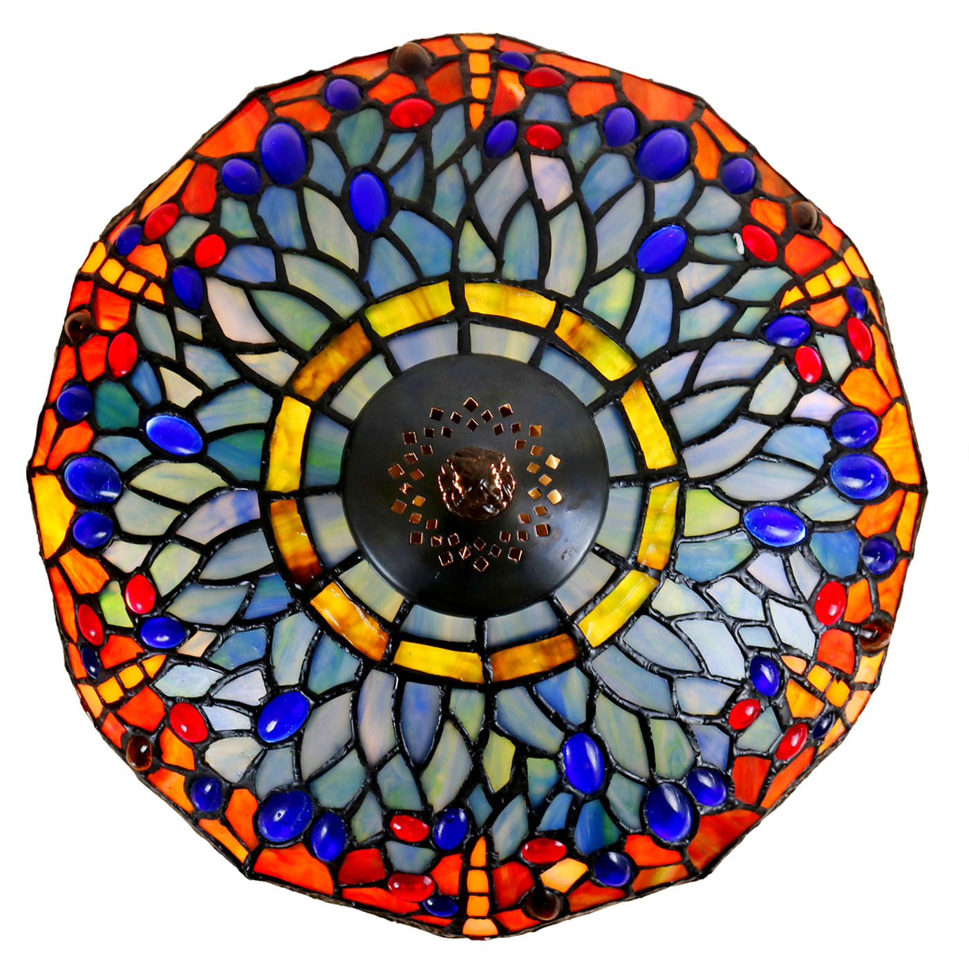 12" Red Dragonfly Style Tiffany Bedside Lamp With Antique Style Metal Base