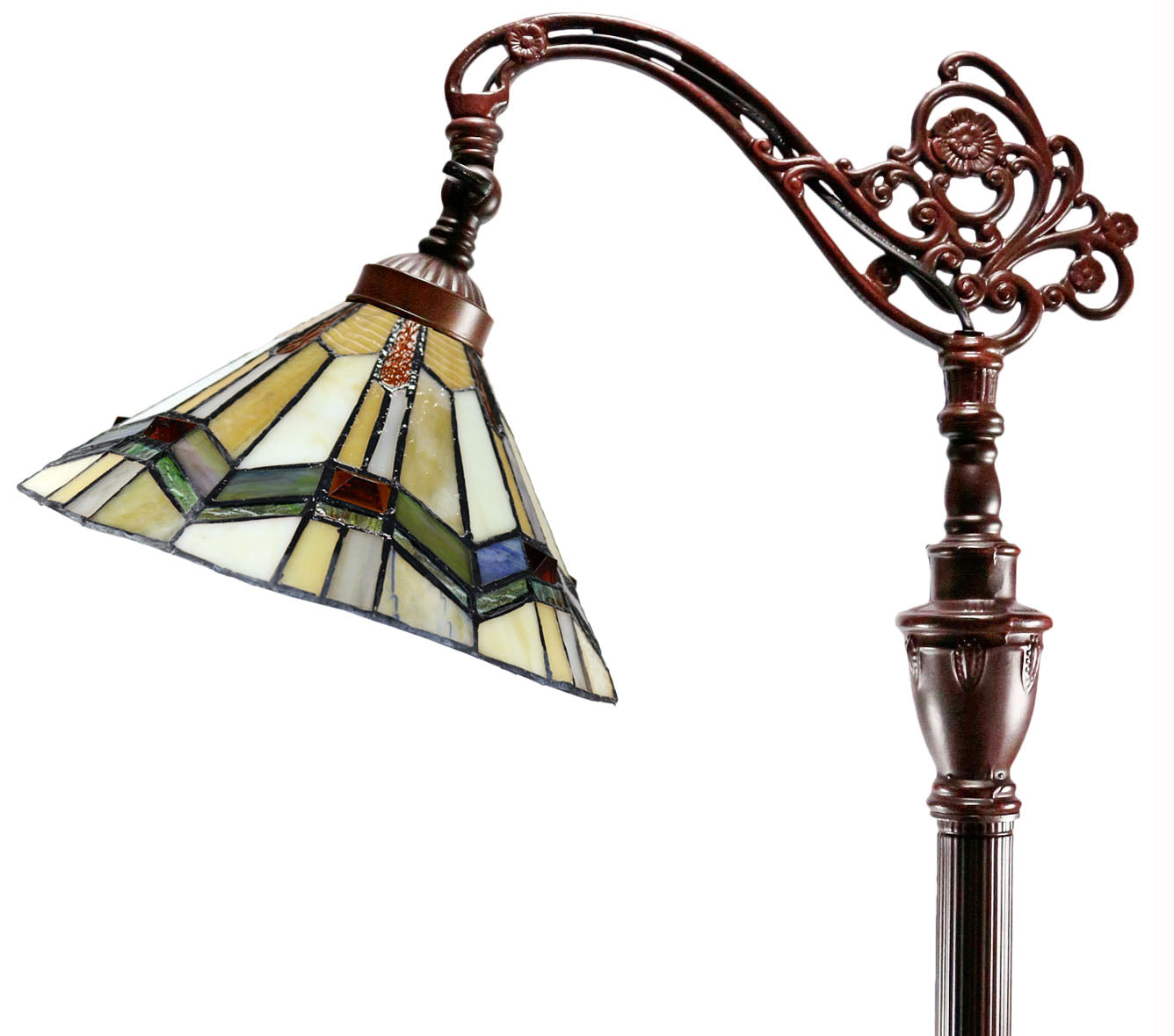 Mission Style Leadlight Stained Glass Bridge Arm Tiffany  Floor Lamp