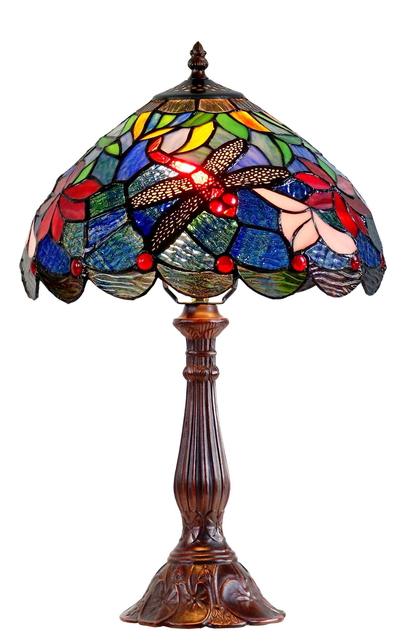 12"Blue Traditional Dragonfly Style Tiffany Bedside Lamp