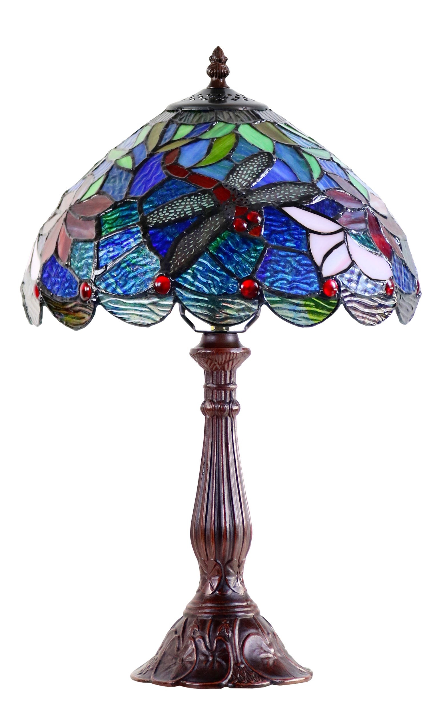 12"Blue Traditional Dragonfly Style Tiffany Bedside Lamp