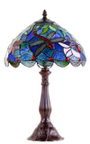 12"Blue Traditional Dragonfly Style Tiffany Bedside Lamp