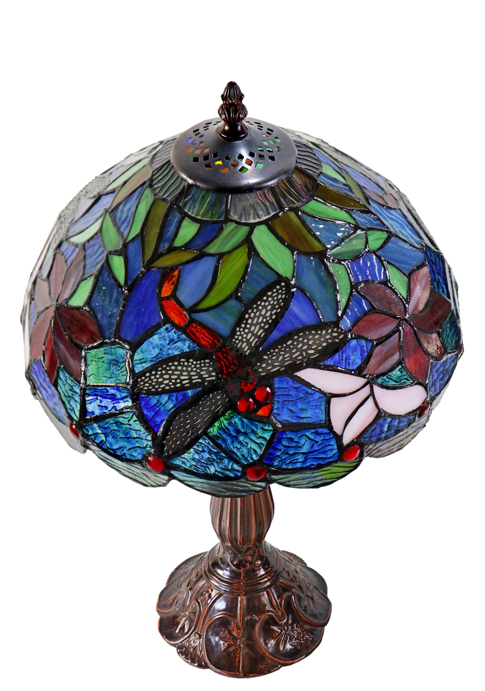 12"Blue Traditional Dragonfly Style Tiffany Bedside Lamp