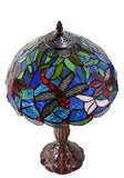 12"Blue Traditional Dragonfly Style Tiffany Bedside Lamp