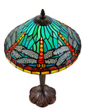 12" Sky  Blue Red Dragonfly Style Tiffany Bedside Lamp