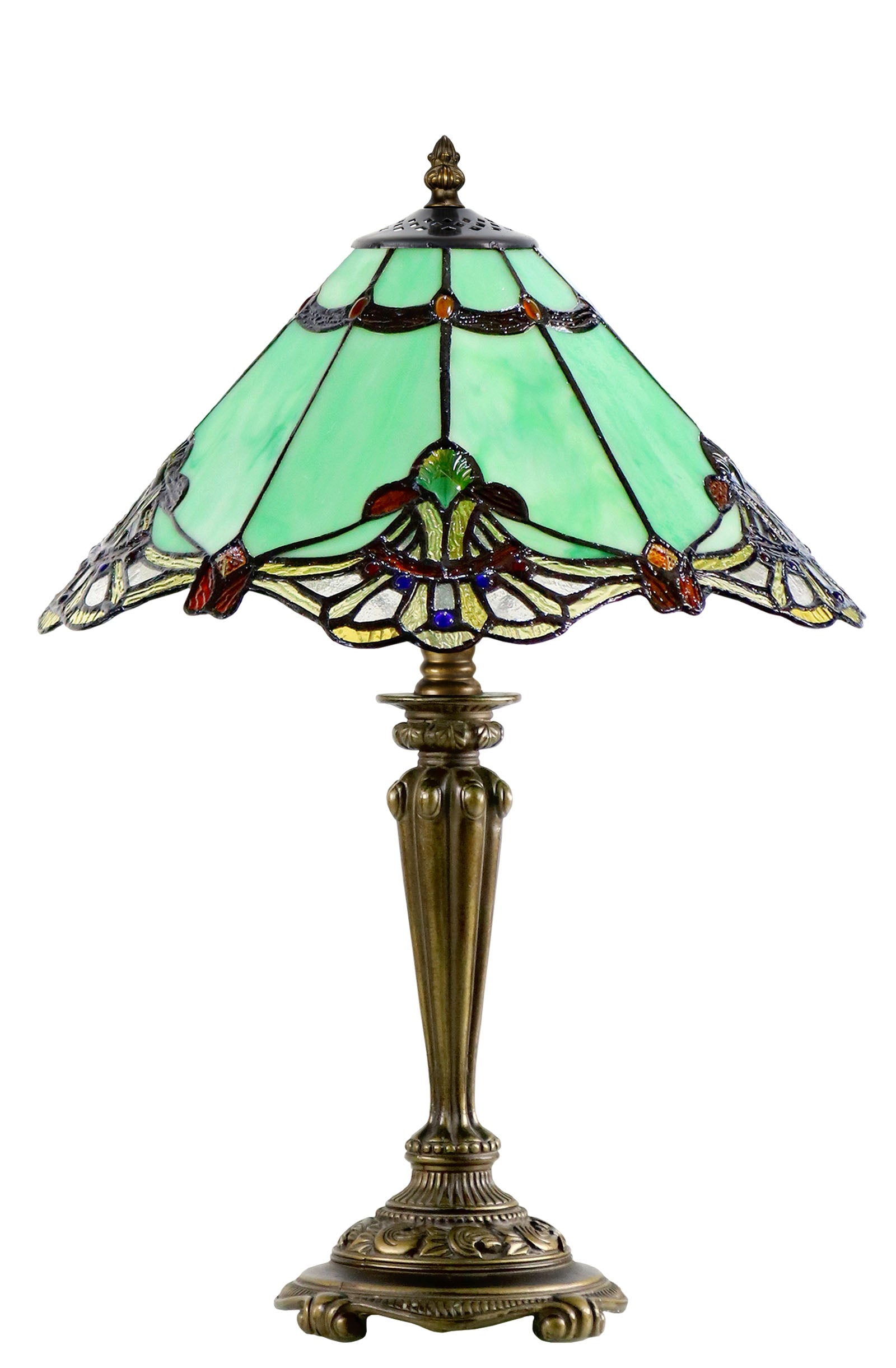 14" Green Jewel Carousel Tiffany Table Bedside Lamp
