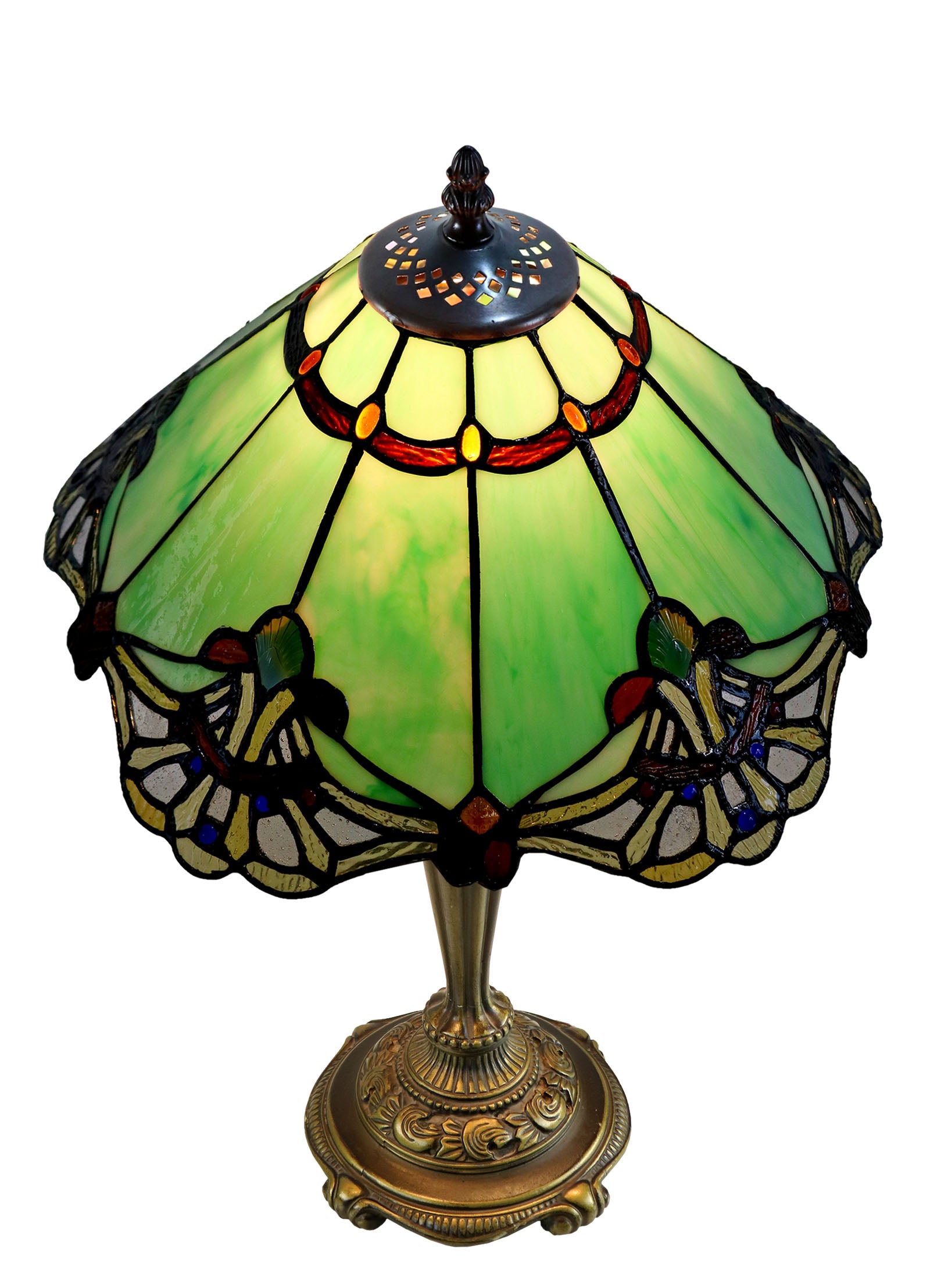 14" Green Jewel Carousel Tiffany Table Bedside Lamp