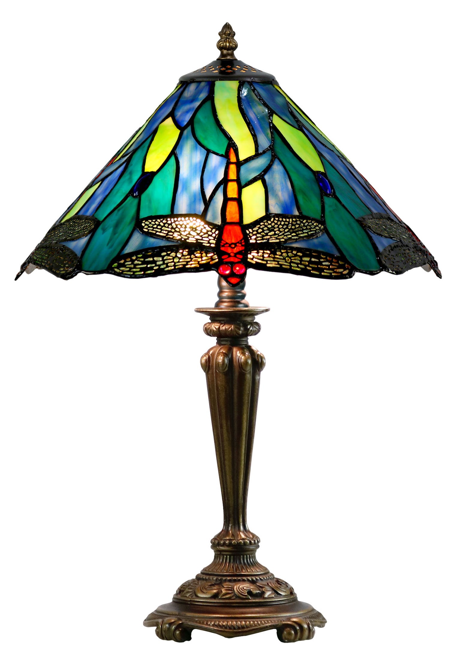 14" Blue Dragonfly Tiffany Bedside Lamp