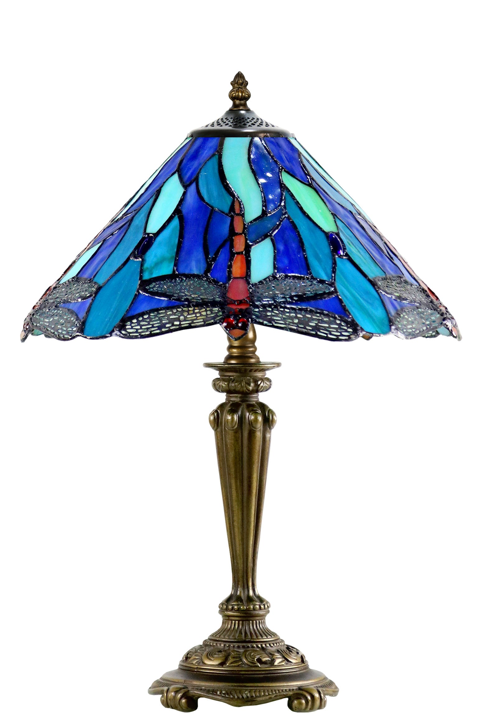 14" Blue Dragonfly Tiffany Bedside Lamp