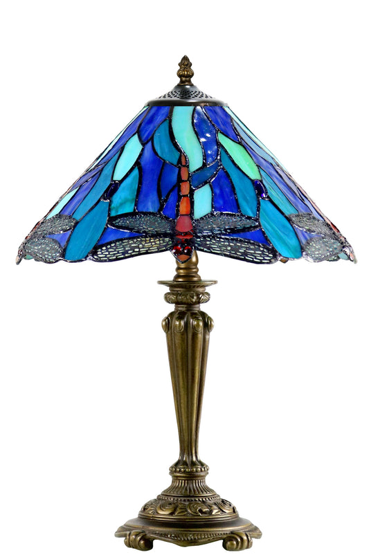 14" Blue Dragonfly Tiffany Bedside Lamp