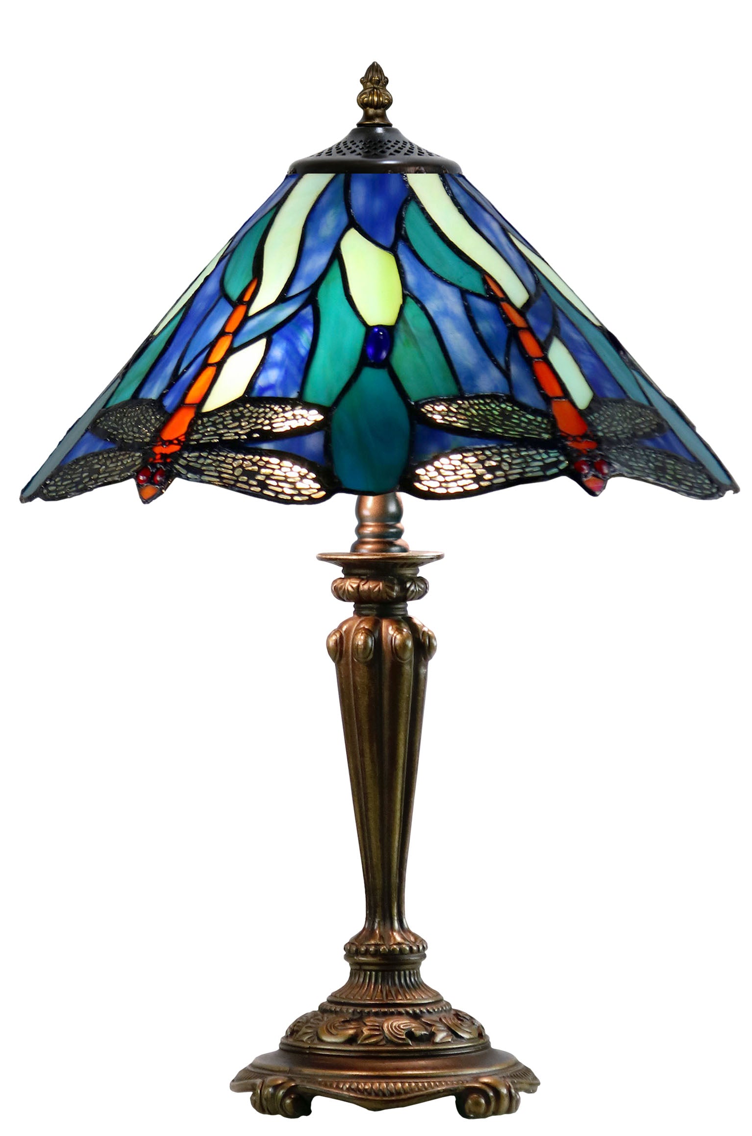 14" Blue Dragonfly Tiffany Bedside Lamp