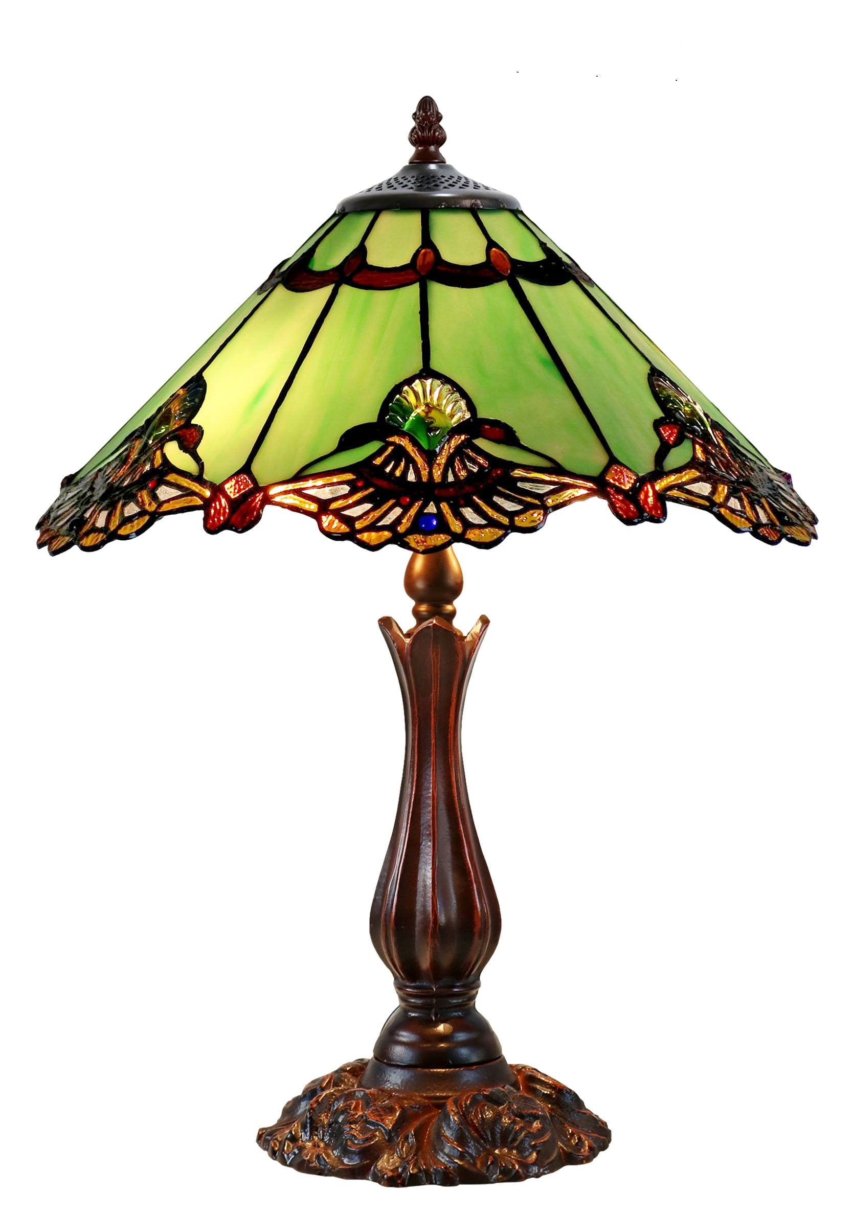 Large 16" Carousel Jadestone Accent Tiffany Lamp Table Lamps-Green