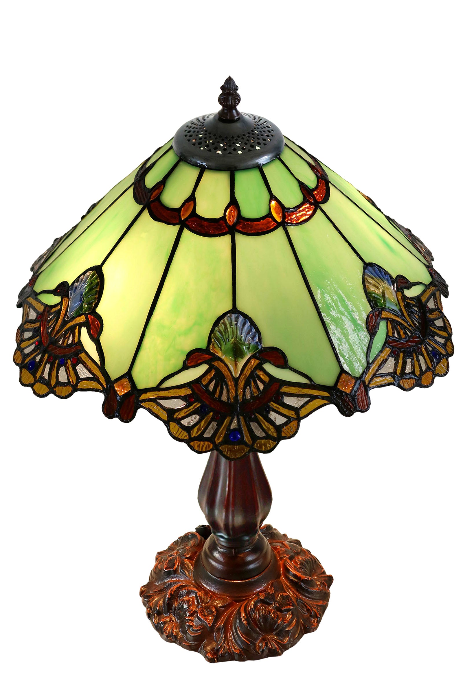 Large 16" Carousel Jadestone Accent Tiffany Lamp Table Lamps-Green