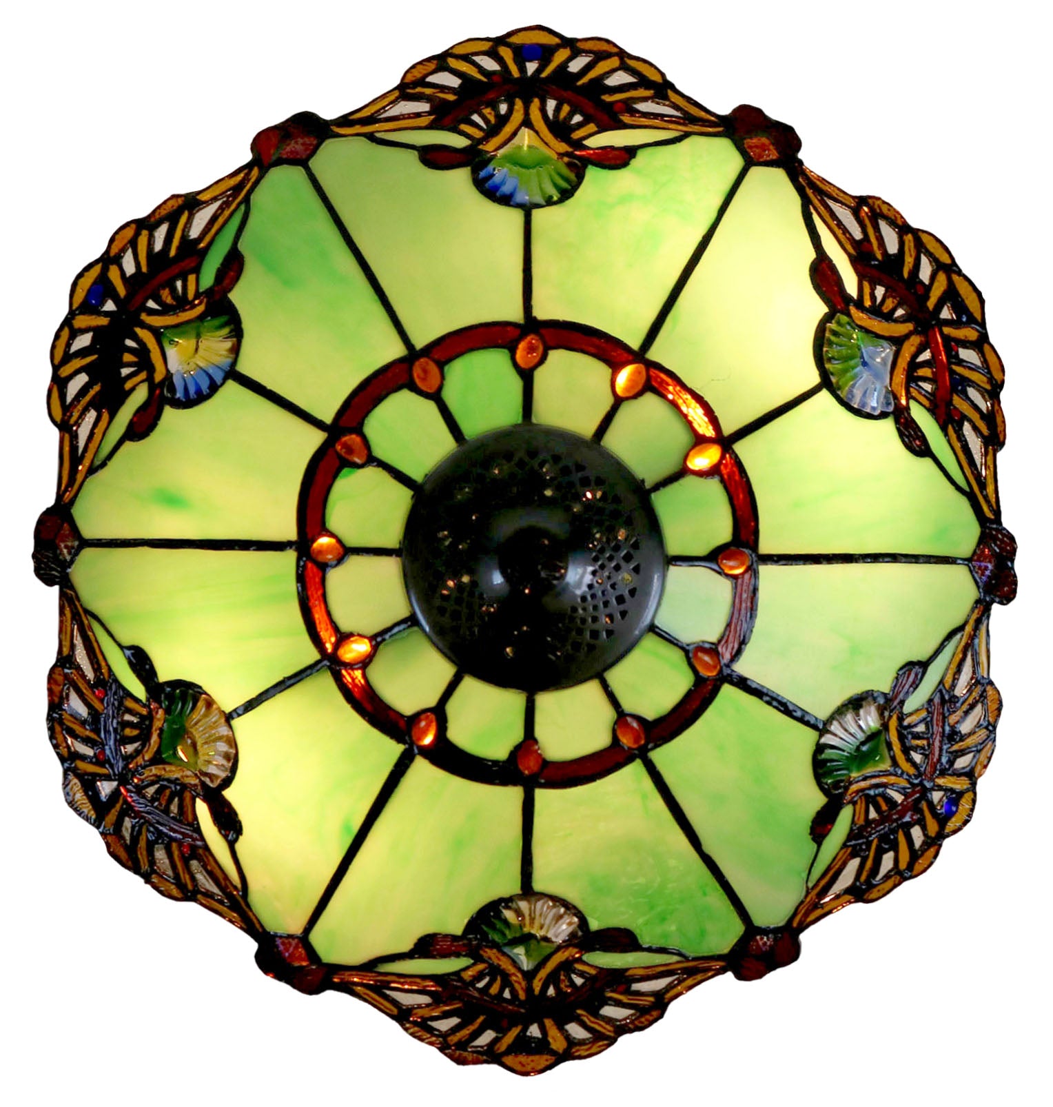 Large 16" Carousel Jadestone Accent Tiffany Lamp Table Lamps-Green