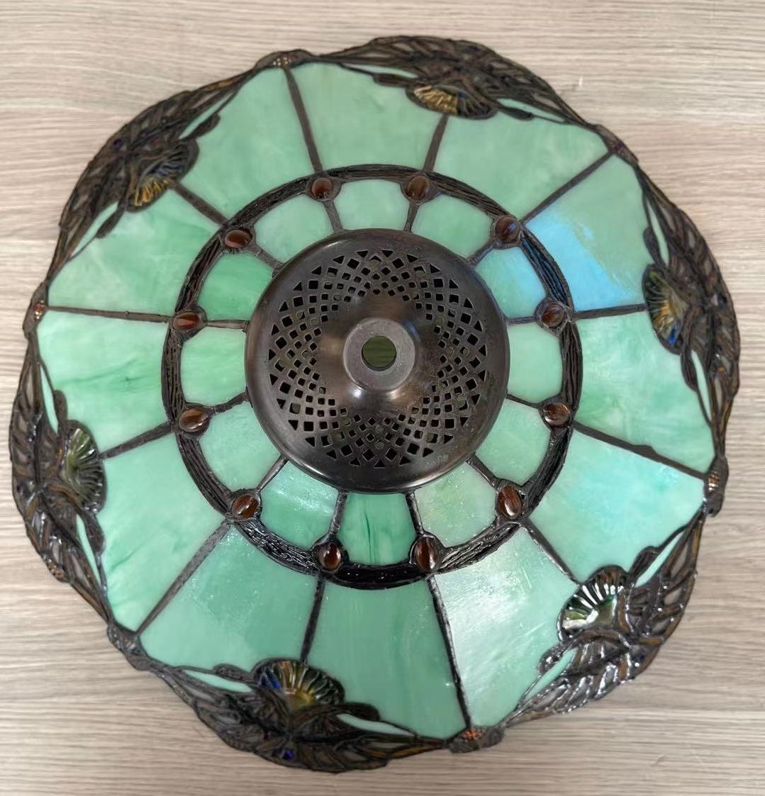 Large 16" Carousel Jadestone Accent Tiffany Lamp Table Lamps-Green