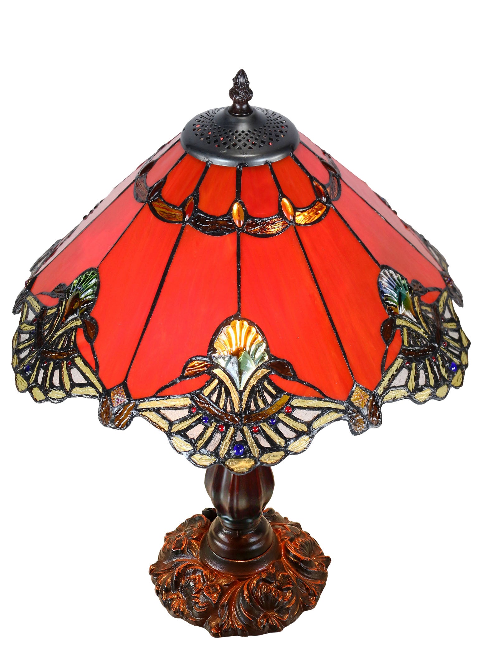 Large 16" Carousel Jadestone Accent Tiffany Lamp Table Lamps-RED