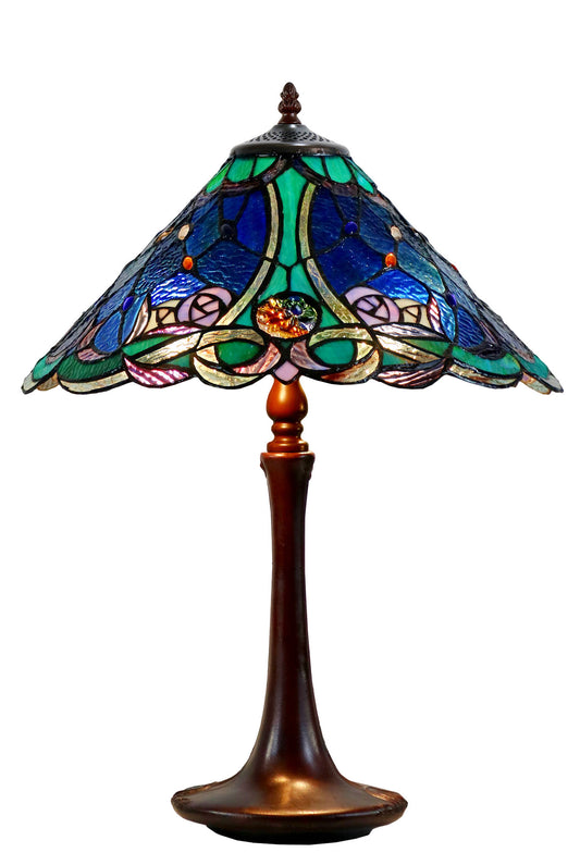 Large 16" Tiffany-style Desert Rose Stained Glass 23-inches High Table Lamp*blue