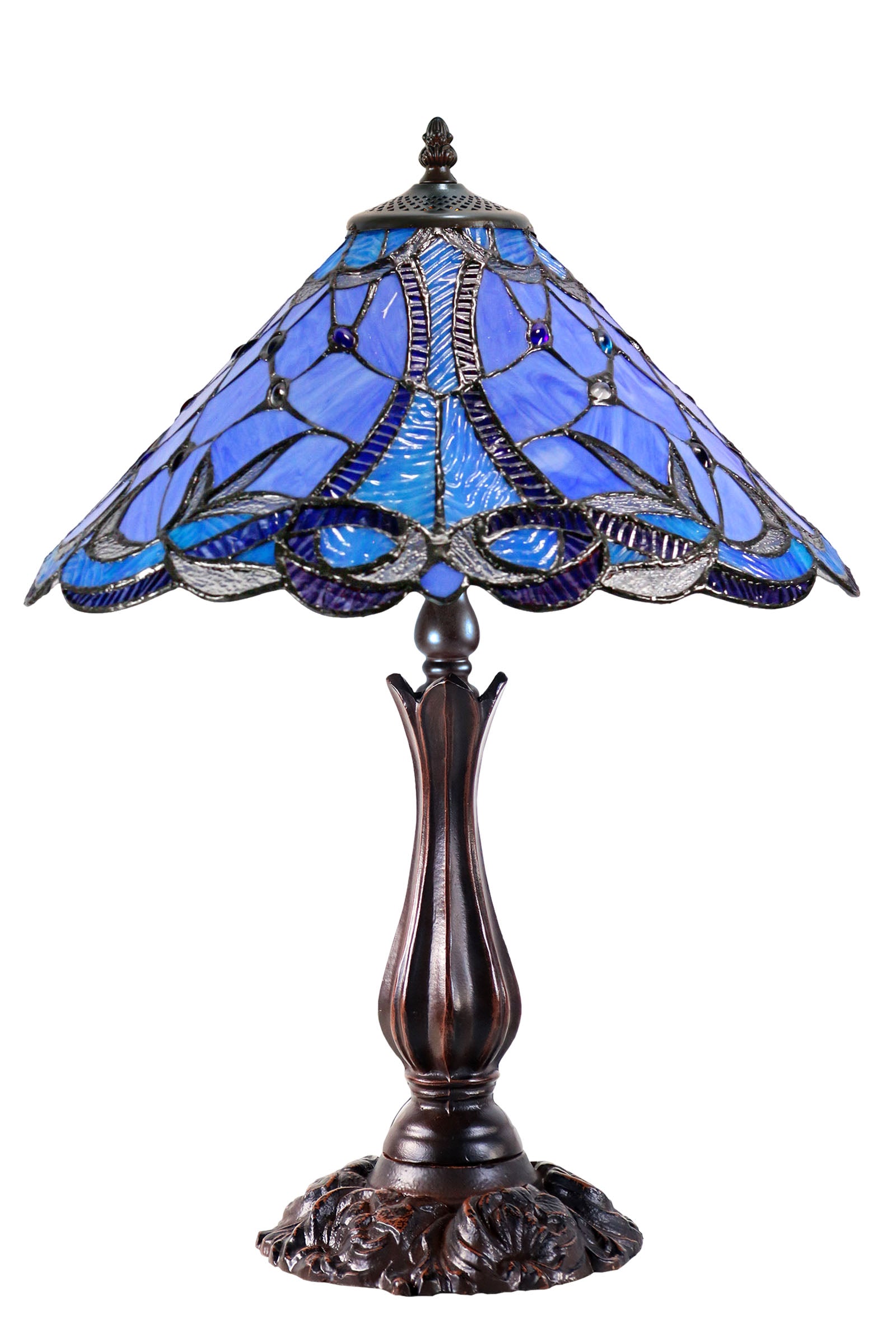 16" Large Blue Ribbon Clover Tiffany Table Lamp