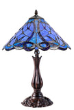 16" Large Blue Ribbon Clover Tiffany Table Lamp