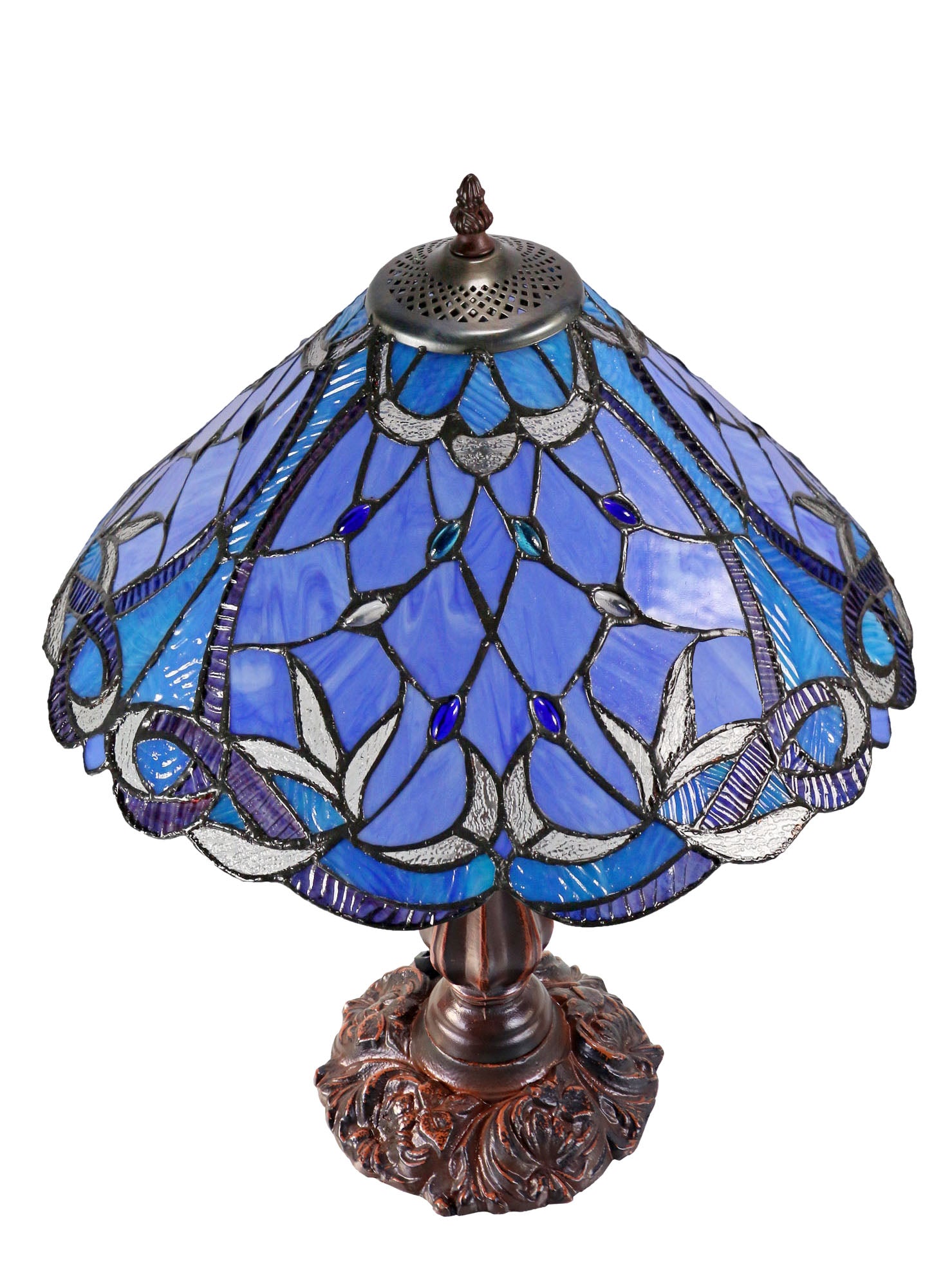16" Large Blue Ribbon Clover Tiffany Table Lamp