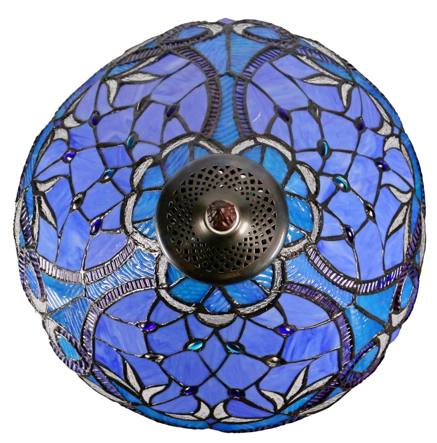 16" Large Blue Ribbon Clover Tiffany Table Lamp