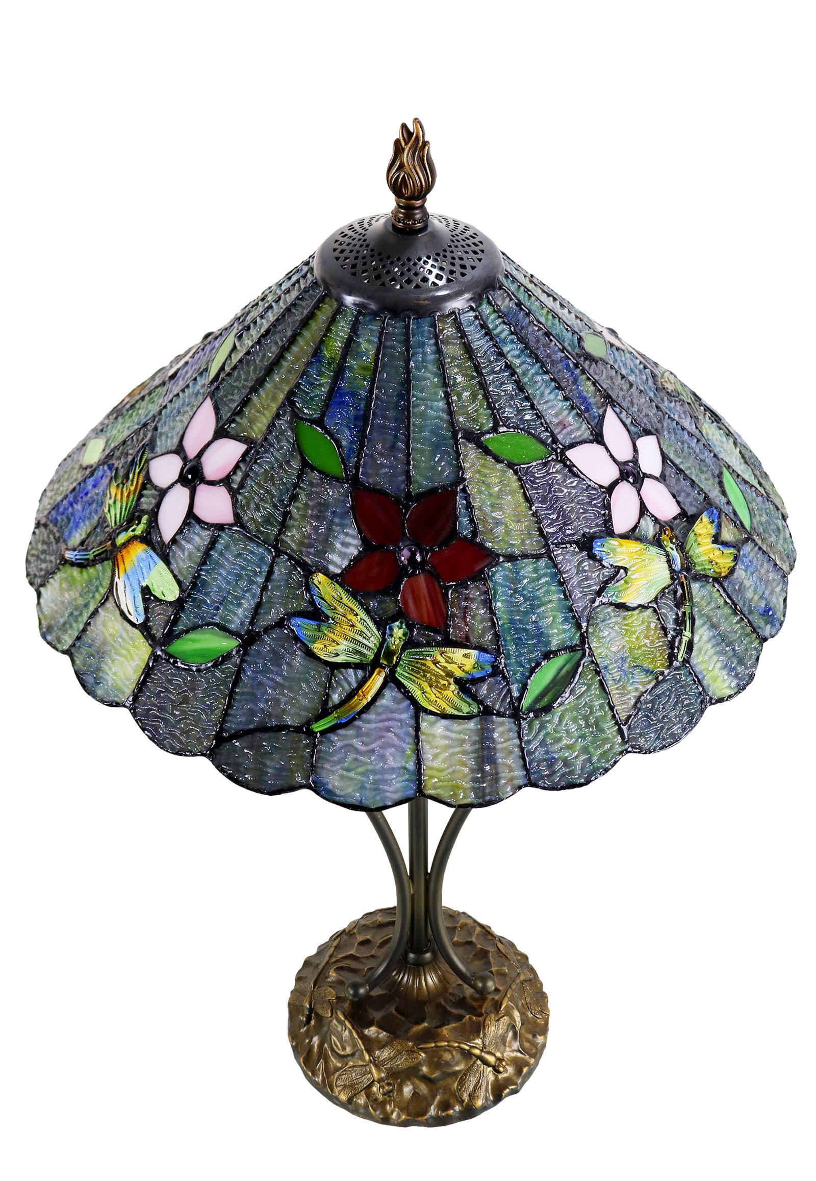 16" Twilight Dragonfly Cypress Vine Tiffany Table Lamp  with Art Décor Base