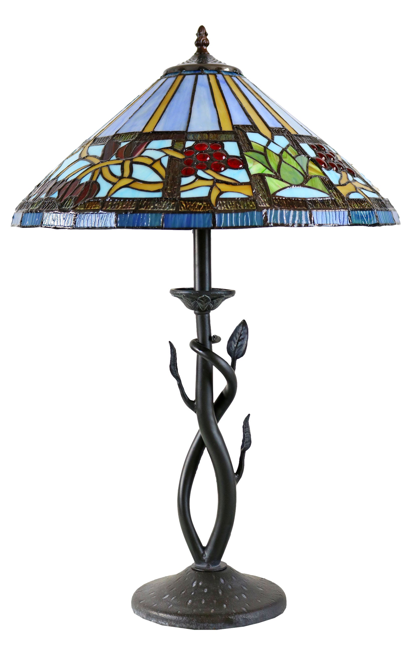 16" Red Fruit Berry Bean Wisteria Tiffany Table Lamp Country and Rustic Style Iron base