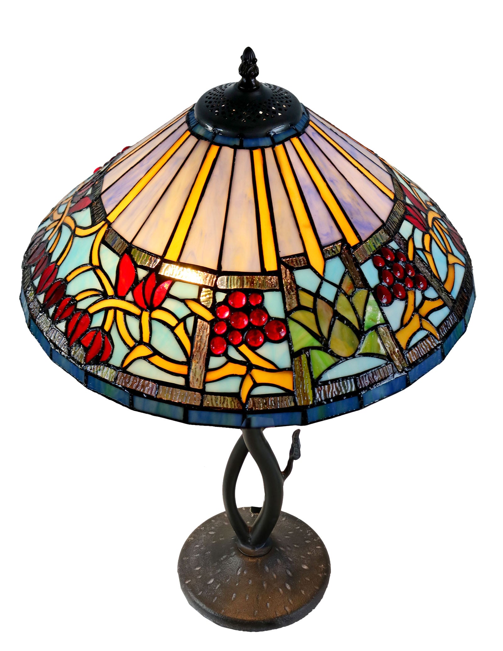 16" Red Fruit Berry Bean Wisteria Tiffany Table Lamp Country and Rustic Style Iron base