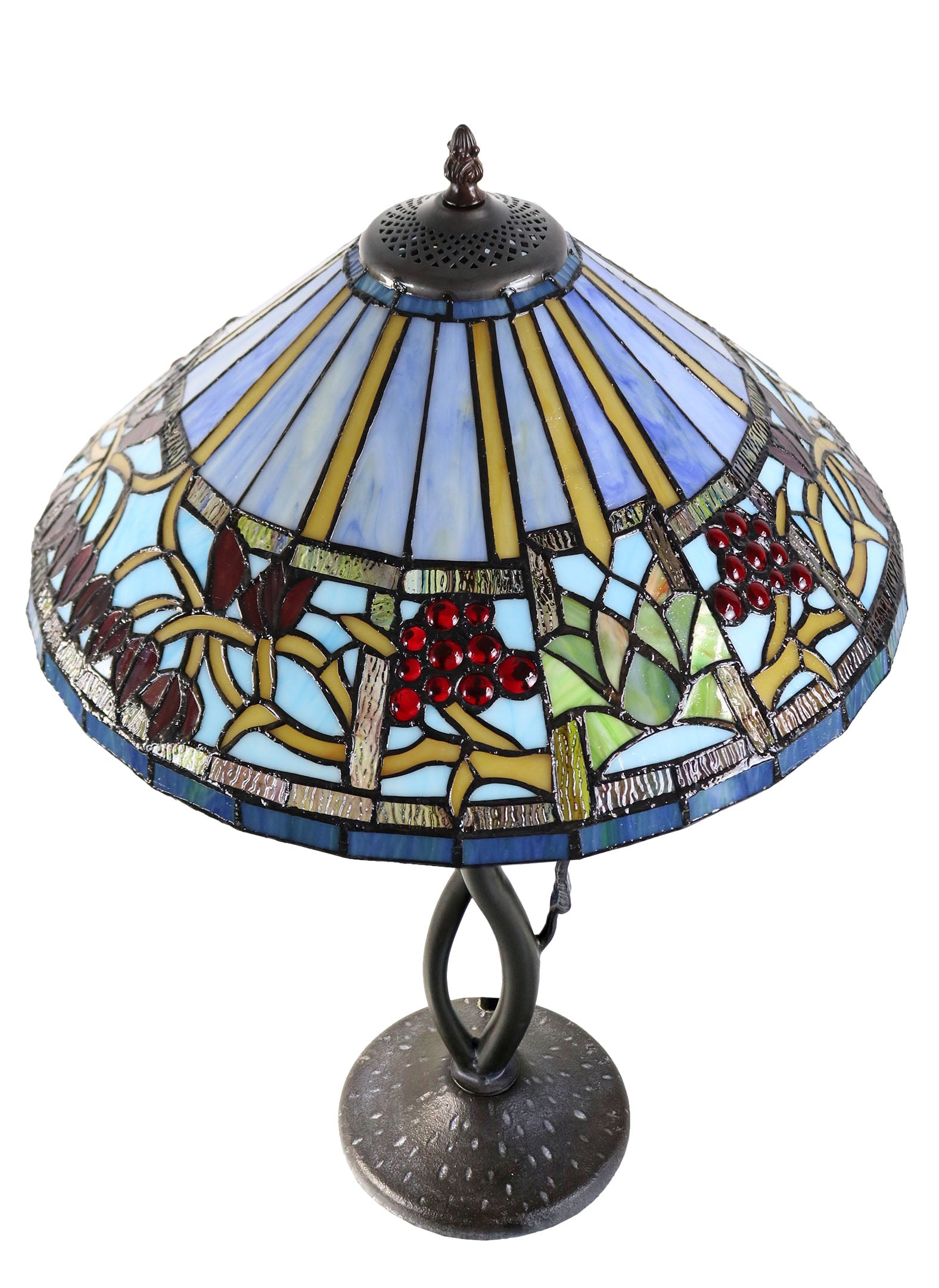16" Red Fruit Berry Bean Wisteria Tiffany Table Lamp Country and Rustic Style Iron base
