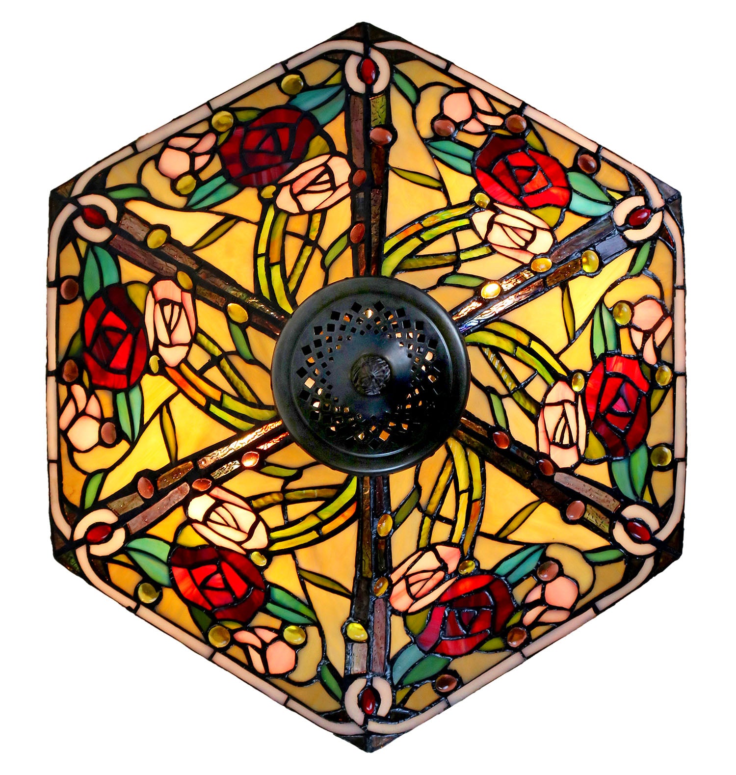 Large 18" Amazing Rose Flower Leaf  Tiffany Table Lamp with Lighted Base