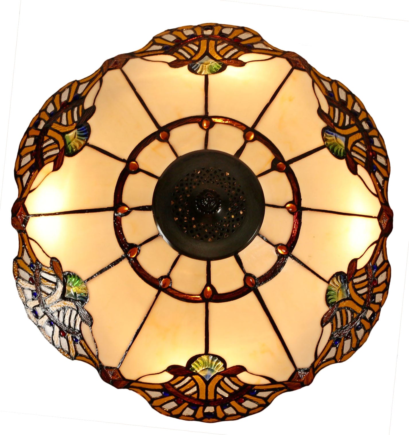 Large 20 " Beige Baroque Style Tiffany  Pendant Light
