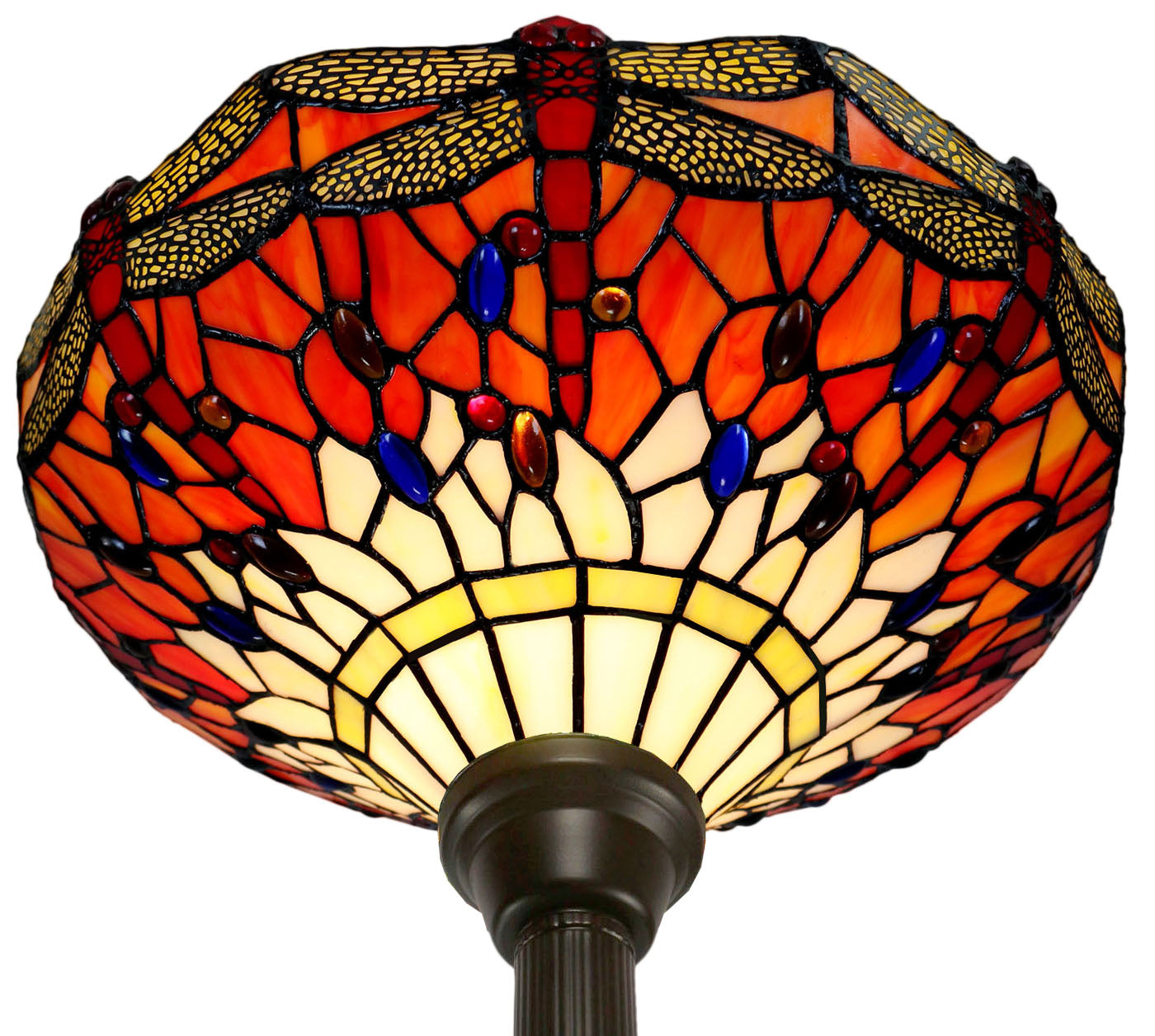 14"  Red Dragonfly Style Tiffany Floor Torchiere Lamp