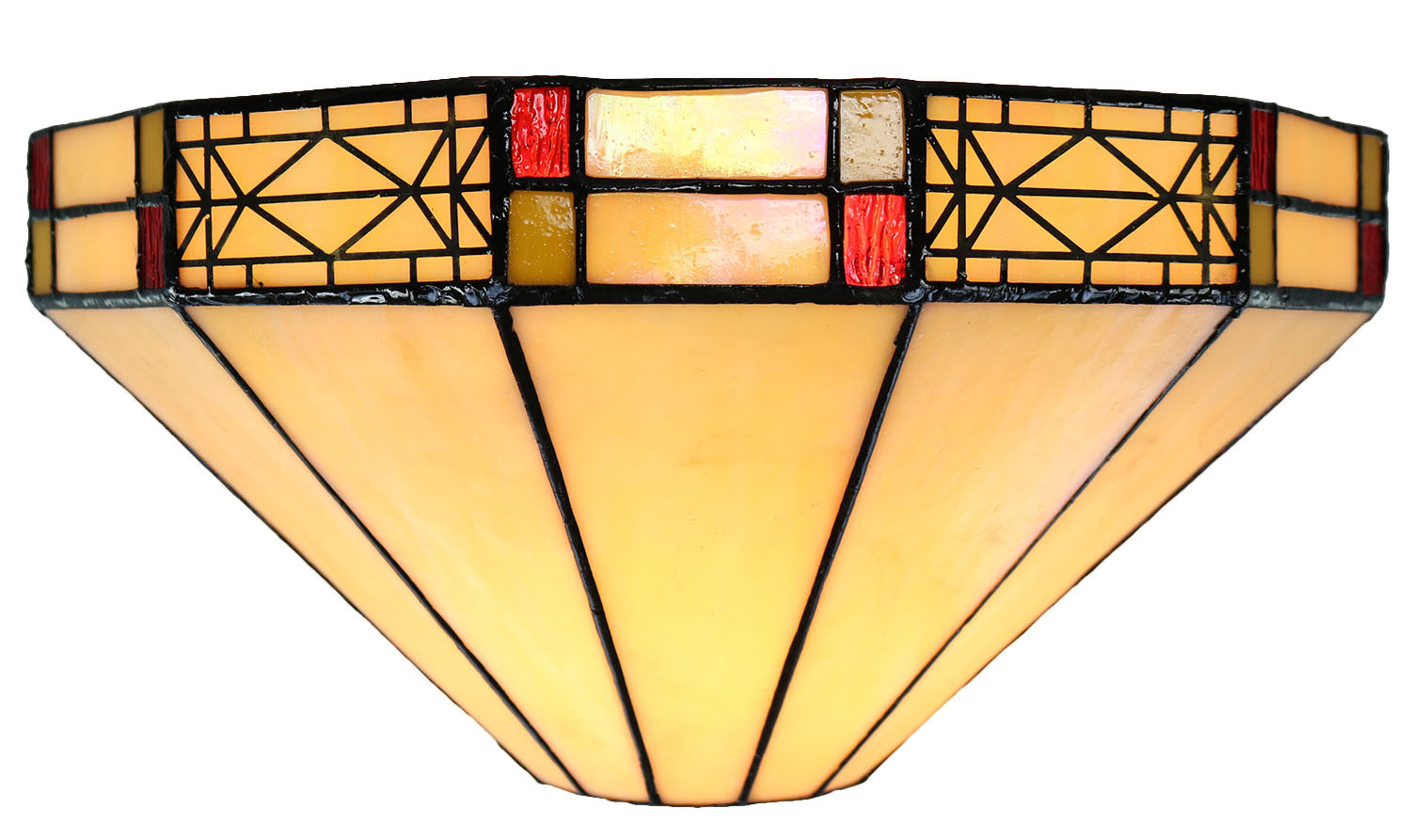 Ivory white  Mission Stained Glass Tiffany Wall Light  with  Double Intricate Filigree Accent
