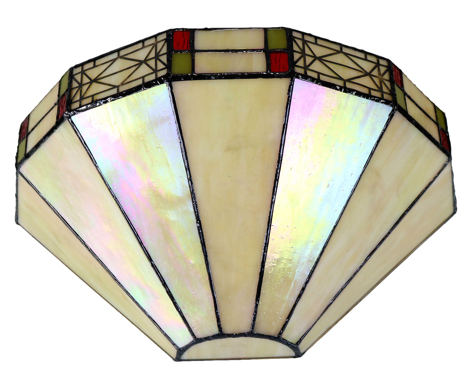 Ivory white  Mission Stained Glass Tiffany Wall Light  with  Double Intricate Filigree Accent