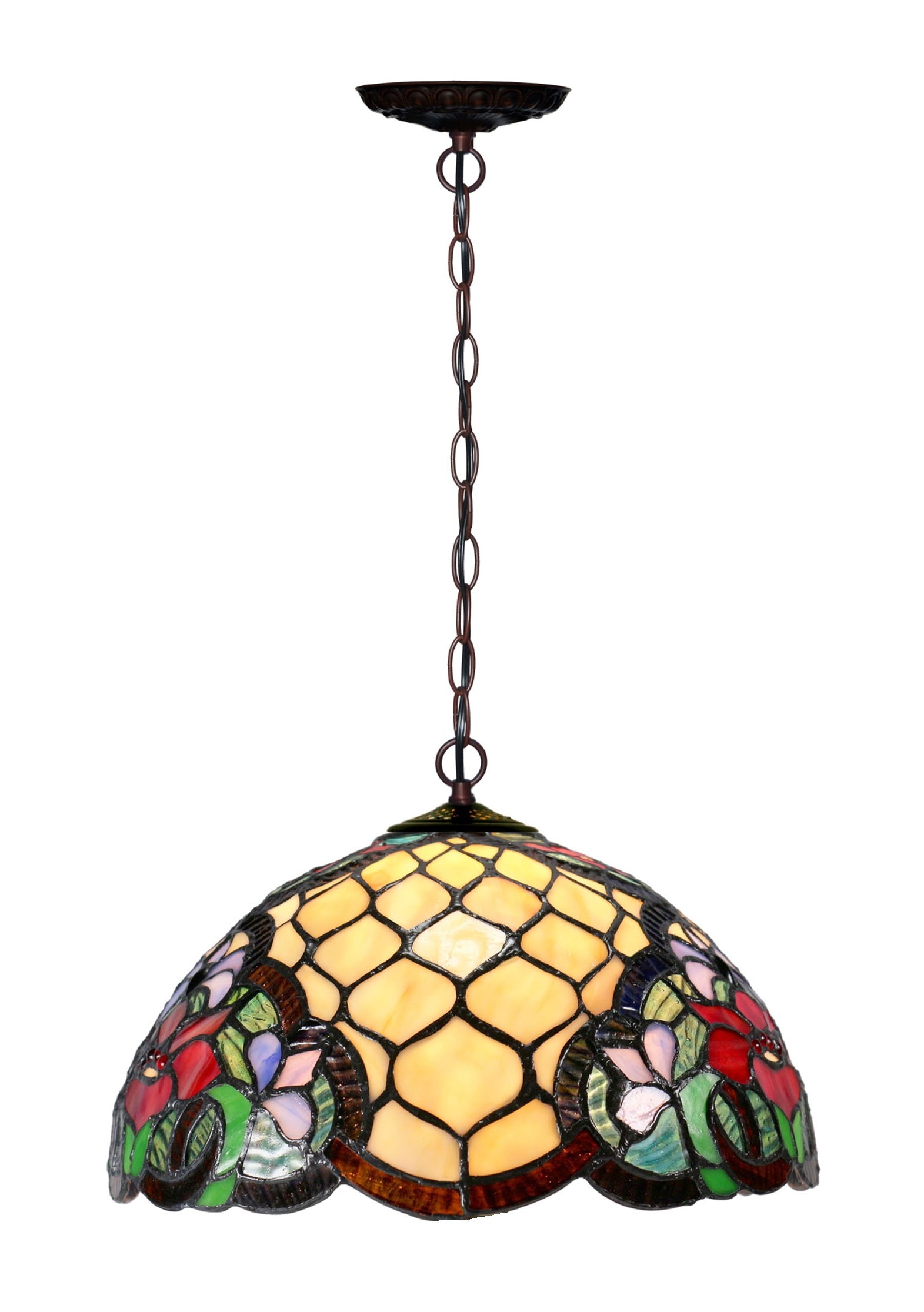 12" Poppy Flower Stained Glass Tiffany Pendant Light