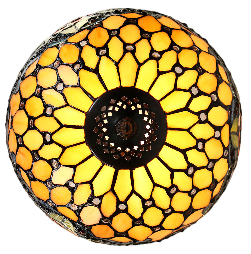 12"  Jeweled Rose Style Stained Glass Tiffany Pendant Light