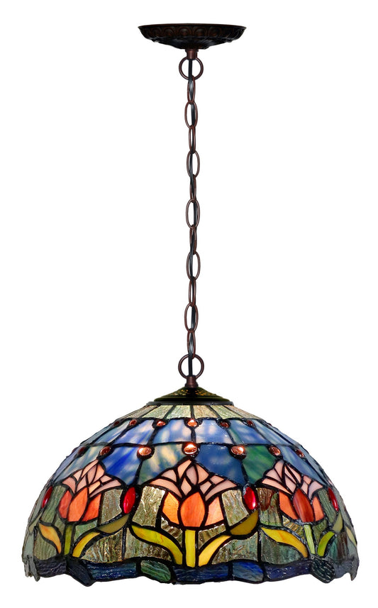 12" Blue Tulip Style Stained Glass Tiffany Pendant Light