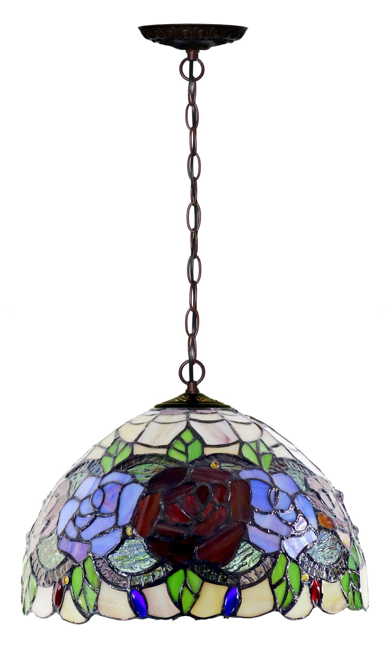 12" Traditional Rose Style Flower Tiffany Pendant Light